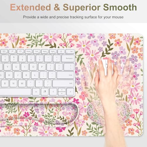 Large Gaming Mouse Pad Set, Ergonomics Keyboard Desk Mat with Memory Foam Wrist Rest, Computer PC Extended Game Mousepad, Non-Slip Desk Matt Easy Typing Pain Relief I Artistic Colroful Flowers - color: Artistic Colroful Flowers