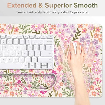 Large Gaming Mouse Pad Set, Ergonomics Keyboard Desk Mat with Memory Foam Wrist Rest, Computer PC Extended Game Mousepad, Non-Slip Desk Matt Easy Typing Pain Relief I Artistic Colroful Flowers - color: Artistic Colroful Flowers