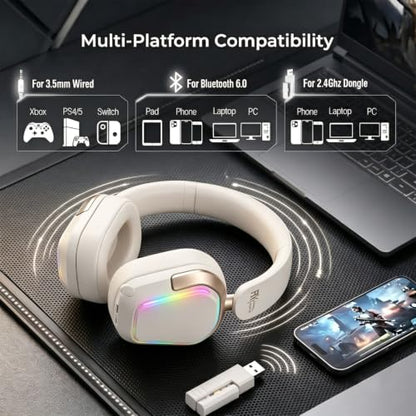 RK ROYAL KLUDGE HG101 V2 Wireless Gaming Headset, 2.4G/Bluetooth 6.0/3.5mm Wired Headphones, 7.1 Surround Sound, 40mm Drivers, Memory Foam Cushions, Works with Xbox, PS4/5, PC, Switch, Platinum Grey - color: Platinum Grey
