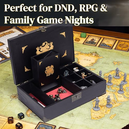 Dice Box with Dice Tower and Rolling Tray, 4 in 1 Dice Holder Storage Case for Tabletop RPG Games, Dice & Miniatures Organizer Gift for D&D, Pathfinder, MTG