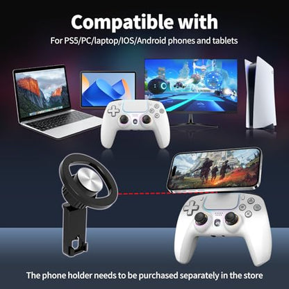 NBCP W1 Wireless Controller for PS5/Pro/Slim,Hall Effect Gamepad | Back Paddles & Macro,Bluetooth 5.0,6-Axis Gyro, Dual Vibration,Turbo,1000mAh, RGB Ring,3.5mm Jack,Speaker,for PS5 Pro/Slim/PC - color: White-PS5 Wireless