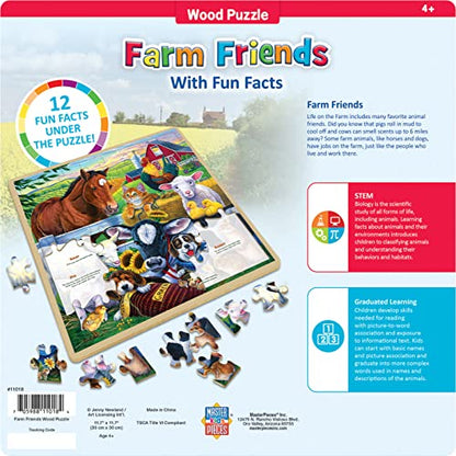 Masterpieces 48 Piece Fun Facts Jigsaw Puzzle for Kids - Farm Friends Wood Puzzle - 12"x12" - style: Farm Friends