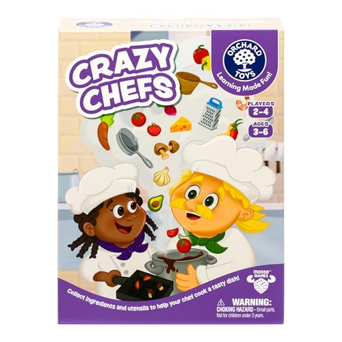 Orchard Toys Crazy Chefs Game - New Art, Help The Crazy Chefs Gather Their Ingredients & Utensils to Prepare a Delicious Meal, The Player Whose Dish is Ready First Wins, Ages 3-6, for 2-4 Players - style: Crazy Chefs