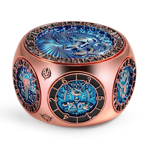 DNDND Unique Spinner Dice, 8-in-1 Hexagonal Metal Dice with Dual D20 Monster Themed Dice Set for DND Dungeons and Dragons, Dungeon Masters with Collectible Gift Tin (Rose with Teal) - color: Rose Teal
