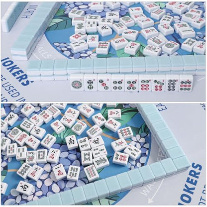 TIASUSAN Blue Mahjong Learning Mat (33” x 33”) with Black Carrying Bag, Anti-Slip, Noise-Reducing Mahjong Mat for Table, Board Games, Tile Games and Cards - color: Blue