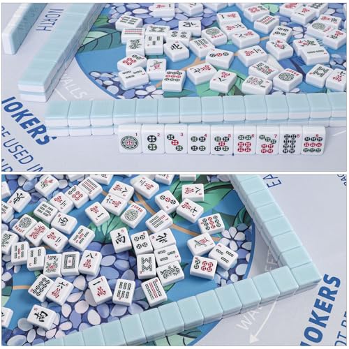 TIASUSAN Blue Mahjong Learning Mat (33” x 33”) with Black Carrying Bag, Anti-Slip, Noise-Reducing Mahjong Mat for Table, Board Games, Tile Games and Cards - color: Blue