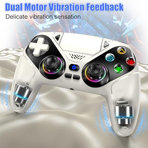 Xexvyrin LED Wireless Controller for PS5, Compatible with PS5 Pro/Slim/PC, Dual Vibration, Macro/Turbo Function, 3.5mm Audio Jack,1000mAh Battery, 6-Axis Motion Control Gamepad with Speaker (off-white) - color: off-white