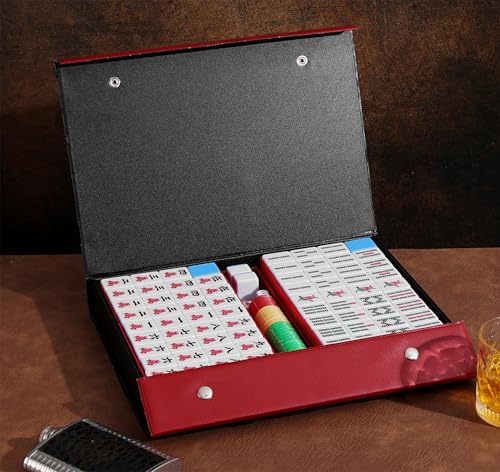 Mose Cafolo Traditional Chinese Mahjong Set – 144 Melamine 34mm Standard Size Tiles + 2 Spare Tiles, No Arabic Numerals, Travel Case, Complete Mahjong Game, Blue - color: Blue