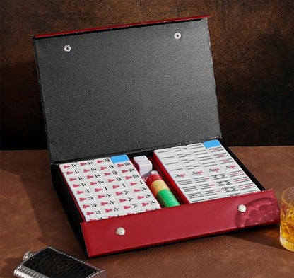 Mose Cafolo Traditional Chinese Mahjong Set – 144 Melamine 34mm Standard Size Tiles + 2 Spare Tiles, No Arabic Numerals, Travel Case, Complete Mahjong Game, Blue - color: Blue