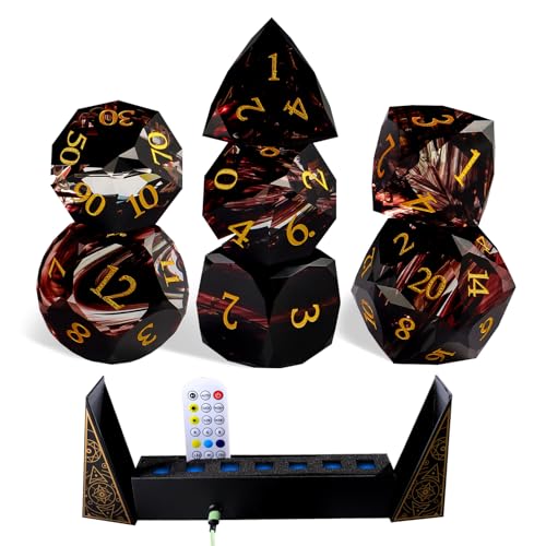 Crystal Amethyst Polyhedral Dice Set for DND (7-Piece) - Hand-Polished Gemstone Gaming Dice for Dungeons and Dragons & Tabletop RPGs, with Gift Case - color: Zs-jh