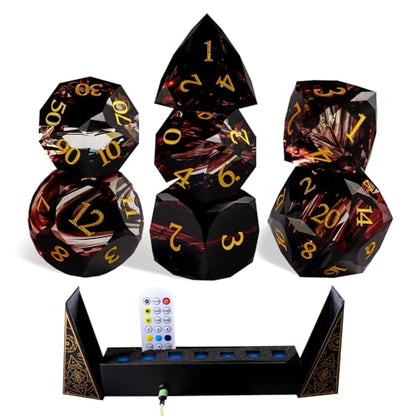 Crystal Amethyst Polyhedral Dice Set for DND (7-Piece) - Hand-Polished Gemstone Gaming Dice for Dungeons and Dragons & Tabletop RPGs, with Gift Case - color: Zs-jh