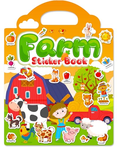 Walenced Reusable Sticker Book for Toddlers, Travel Stickers for Kids, Toddler Craft Activities Toys, Birthday Gifts for Boys & Girls - style: Farm