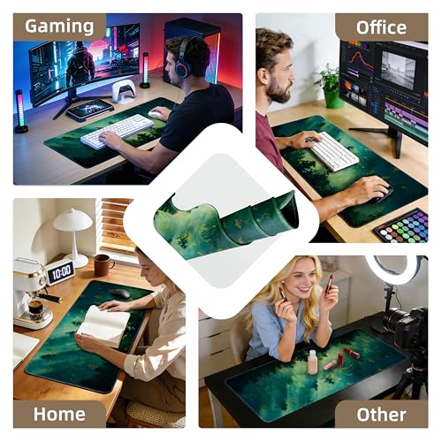 Galdas Mouse Pad,Office Desk Mat Large Gaming Keyboard Pad Durable Stitched Edges Washable Smooth Surface Control & Accuracy Extended Computer Mouse Mat (31.5X11.8In)-Green Forest… - color: Green Forest…