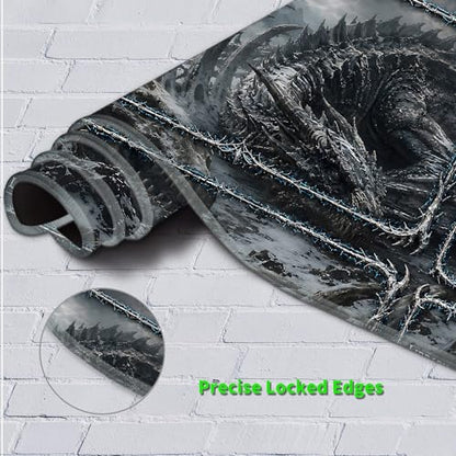 MTG Playmat with Zones, Black Dragon Skeleton, 24 x 14 Inch Stitched Non Slip Rubber Trading Card Game Mat, 2mm Thick Tabletop Mat for Card Games - color: Black Dragon Skeleton, size: 24"x14"With Zones