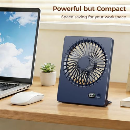 Zuvas Desk Fan Small Rechargeable Battery Table Fans for travel Ultra Quiet | 180° Tilt Folding, LED Dislay, Portable Fan Slim Design, 3 Speed Adjustable, for Office Bedroom Desktop, Cruise Essentials - color: Navy Blue