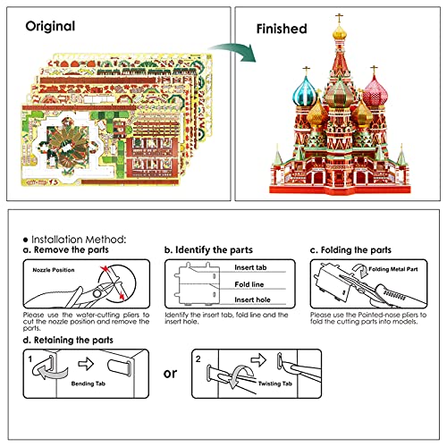 Piececool 3D Metal Puzzle Model Kits Saint Basil’s Cathedral Metal Building Kit for Adults, Brain Teaser DIY Model for Teens Man Woman Family-711 Pcs - color: Multicolors