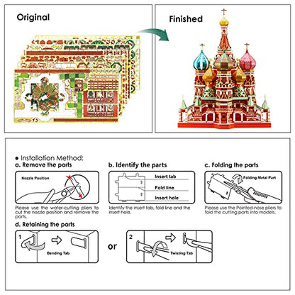 Piececool 3D Metal Puzzle Model Kits Saint Basil’s Cathedral Metal Building Kit for Adults, Brain Teaser DIY Model for Teens Man Woman Family-711 Pcs - color: Multicolors