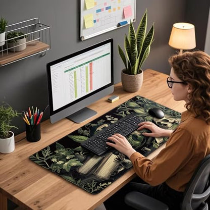 Gothic Dark Botanical Large Gaming Mouse Pad Desk Mat 31.5"x15.7" | Extended Mousepad, Non-Slip Rubber Base , Stitched Edges, for Computer/Laptop/Office/Home - color: Gothic Dark Botanical