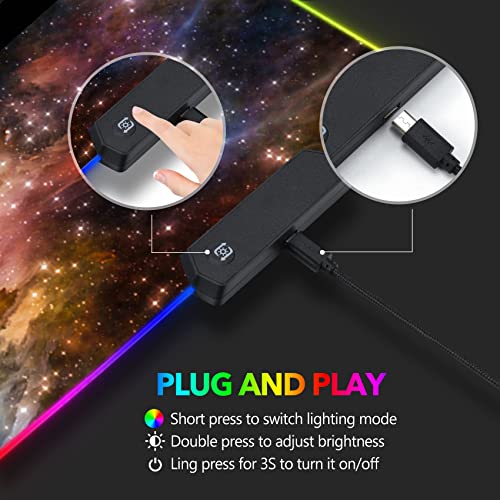 AIMSA Large Gaming Mouse Pad RGB, Keyboard Led Mousepad Extended 35.4 x 15.8 inch Non-Slip Rubber Base with 14 Lighting Modes Desk Mat, Colorful Galaxy Nebula - color: Colorful Galaxy Nebula