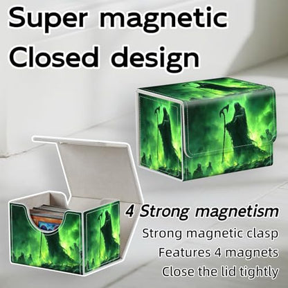 Trading Card Storage Box, Holds 100+ for MTG Cards, PU Leather with Magnetic Closure, Green Skeleton with Skeletons Durable Deck Box for Magic the Gathering, Trading Card Games - color: Green Skeleton with Skeletons