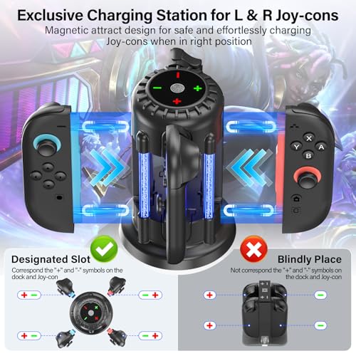 Switch-2-Joycon-Charger - Charging Dock for 2025 Nintendo Switch 2 JoyCon Controllers, Magnetic & Bubble LED Light, Fast Charging Station for Nintendo Switch2 Joy-con 2 Controllers Accessories, Black - color: Black