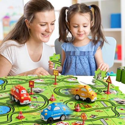 Beby Buty 64PCS Puzzle Track Car Set Toys for Kids Boys, Toddler Toys Gifts for 3 4 5 Year Old, Floor Puzzle Tracks Car for Boys Ages 3-5 4-6, for 3 4 5 6 Year Old - style: 64 PCS City Theme