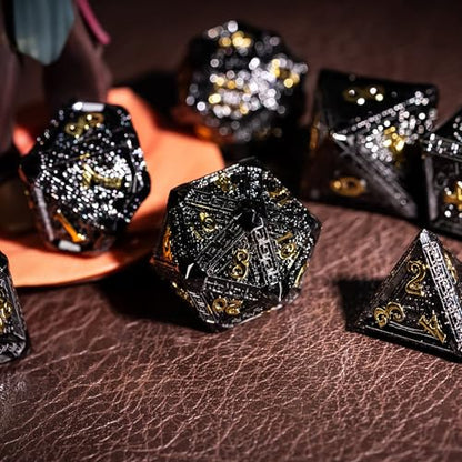 7-Piece Metal Dice Set Metallic Polyhedral DND Dice Set | Mayan-Themed Zinc Alloy Compatible with Dungeons and Dragons Tabletop Gaming, Gift, and Collecting - color: Mayan-themed-black Gold