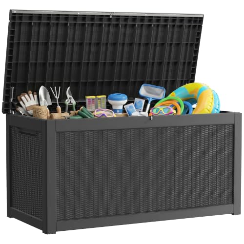 320 Gallon Deck Boxes Outdoor Waterproof, Outdoor Storage Box with Lockable Lid & UV-Resistant for Patio Furniture, Outdoor Cushions, Garden Tools and Pool Supplies, Black - color: Black, size: 320 GAL