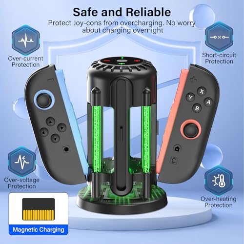 Switch-2-Joycon-Charger - Charging Dock for 2025 Nintendo Switch 2 JoyCon Controllers, Magnetic & Bubble LED Light, Fast Charging Station for Nintendo Switch2 Joy-con 2 Controllers Accessories, Black - color: Black