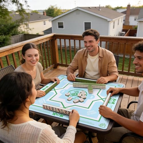 Mahjong Mat 31.5 * 31.5 Inch Non-Slip Noise Reduction, American Mahjong Mat for Table with Bag, Waterproof Surface Mah Jongg Mats for Poker, Card, Dominoes, Board & Tile Games - color: Azure Dragon