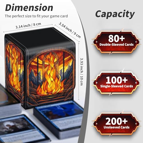 BVDIKMI Card Deck Box for MTG, Card Storage Box Fits 100+ Single Sleeved Cards, PU Leather Strong Magnet Card Deck Case Holder for Magic Commander TCG CCG, Red Flame - color: Red Flame
