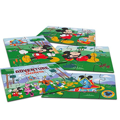 미키 마우스 나무 퍼즐 5팩 - 고정 트레이, 미키 스티커 등이 있는 나무 직소 번들, 만 3-5세 아동용 Disney 직소 퍼즐 장난감