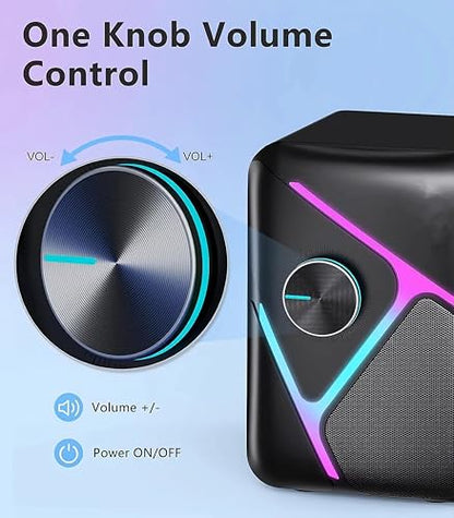 2.1 Gaming Speakers with RGB Gradient Light, PC Speakers with Dynamic Sound, USB Powered & 3.5mm Aux, Desktop Computer Speakers with Volume Control, Compatible with PC, Laptop, PS4, TV, Phone