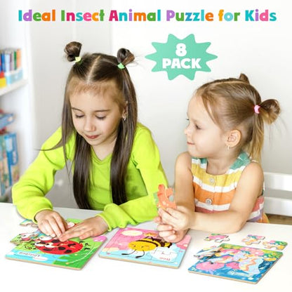 Zeoddler Wooden Puzzles for Toddlers, 8 Pack Insect Animal Jigsaw Puzzles for Kids3-5, 9 Pieces Preschool Learning Activities, Learning & Educational Toys, Gift for Boys, Girls - style: Insect Animal
