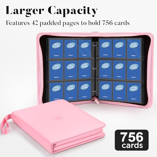 Fabmaker 9 Pocket Card Binder, PU Cover Trading Card Binder Holds 756 Cards | Premium 3 Ring Zipper Card Binder, Portable Baseball Card Binder, Collection Album for Game & Sport Cards, Cartoon Style - color: Cartoon Style