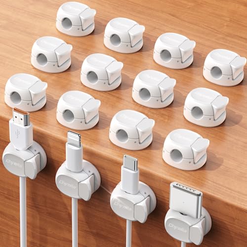 16Pack Cord Organizer [Dual Spring & Clasp] [Max Stability] Cable Clips, Chfeila Cord Holder, Desk Cable Management, Adhesive Wire Organizer for Home Office Desktop Nightstand Car Table Wall - White - color: White, size: 16-Pack