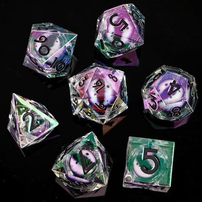 Electroplated Resin Dice Set, Resin Edge Sharp for Dungeons & Dragons RPG, MTG Board Games with Gift Box(Electroplating Purple White Longan) - color: Electroplating Purple White Longan