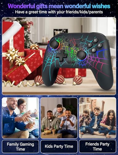 RJAD Switch Controllers for Nintendo Switch/OLED/Lite, Wireless Switch Pro Controller with 10 Colors Light, 1000mAh Rechargeable Switch Turbo Control with Vibration, 6-Axis Gyro, Turbo, Wake Up