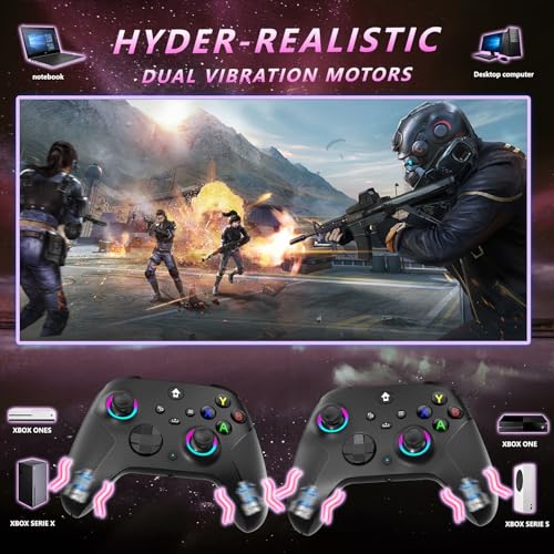 YUYIU Wireless 2.4GHz Controller with 7 Colors RGB Light for Xbox Controller, Xbox One Series X|S,Consoles,Steam PC Windows, with 1000mAh Battery/Hall Effect Sticks/Turbo/Programmable, 3.5mm Audio Jack (BLACK) - color: BLACK