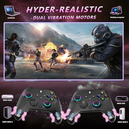 YUYIU Wireless 2.4GHz Controller with 7 Colors RGB Light for Xbox Controller, Xbox One Series X|S,Consoles,Steam PC Windows, with 1000mAh Battery/Hall Effect Sticks/Turbo/Programmable, 3.5mm Audio Jack (BLACK) - color: BLACK