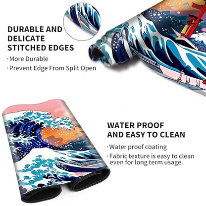 Card Playmat 70 x 40 cm Game Mats Tabletop Magic for MTG/TCG Cards, Trading Card Game Playing Stitched Commander Deck Gaming Desk Duel Mat Card Gameplay Mats, Japanese Sakura Sea Wave - color: Japanese Sakura Sea Wave, size: 27.5"X15.7"