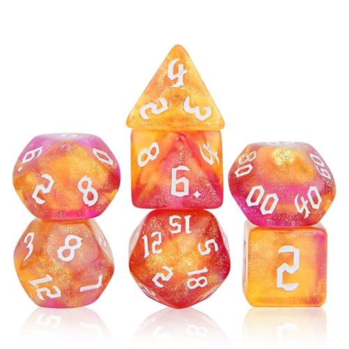 7Pcs Polyhedral DND Dice Set with Black Storage Bag(Purple&Gold+Nebula) | Classic dice set for RPG Polyhedral Dice for Dungeon and Dragons Playing Games 7-Die Set - color: Purple&gold+nebula Dice