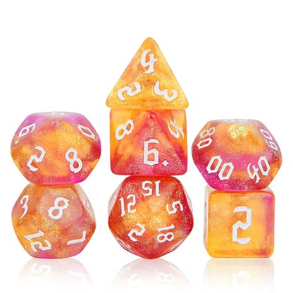 7Pcs Polyhedral DND Dice Set with Black Storage Bag(Purple&Gold+Nebula) | Classic dice set for RPG Polyhedral Dice for Dungeon and Dragons Playing Games 7-Die Set - color: Purple&gold+nebula Dice