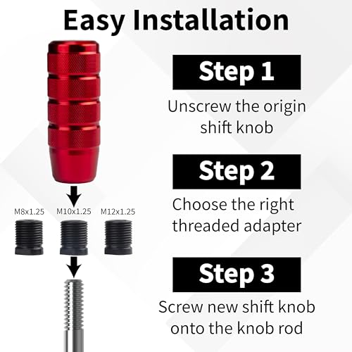 ecocstm Car Shifter Knob, Aluminum Gear Shift Style Knobs, Car Accessories | 3.74" Shift Knob with 3 Threaded Adapters M8 M10 M12 x 1.25 Fit Universal Manual Transmission, Automotive, Trucks (Red) - color: Red