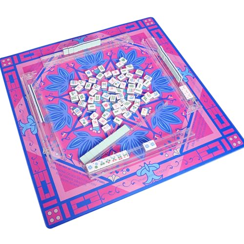 Jongyance Printed Learning Mahjong Mat (33”x33”) with Black Carrying Bag, Anti-Slip, Noise-Reducing, Mahjong Table Mat for Mah-jongg,Poker, Board Games, Dominoes, and Card - color: Purple and Pink