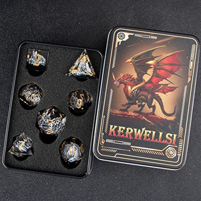 KERWELLSI DND Dice Set D&D, 7pcs Sharp Edge Resin D and D Dice with Gift Box, Nature Snow Mountain Dungeon Dragon Role Playing Dice D20 D12 D10 D8 D6 D4 - color: White