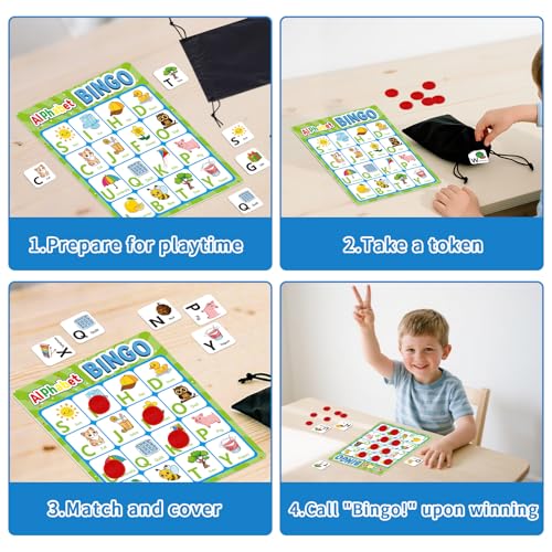 Alphabet Bingo Game, Letter&Number&Sight Word Bingo Board Games for Toddlers, ABC and 123 Learning Toys for Kids, Toddler Preschool Learning Activities, Family Matching Games - style: ABC & Number