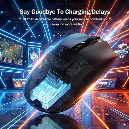 Keymatic G58 Wireless Gaming Mouse, 24000 DPI,Lightweight, Tri-Mode Rechargeable Wireless Mouse with 4 Programmable Buttons, LCD Screen, Dual Battery Rechargeable Compatible with PC, Mac-Black
