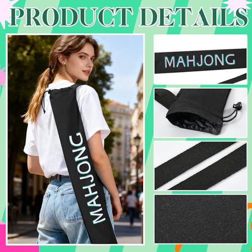 34 Inch Long Mahjong Mat Bag Cute Double Strapped Canvas Drawstring Mahjong Holder Lightweight Outdoor Carrying Bag for Board Games Travel Storage-Mat Not Include(Black,1 Pc) - color: Black, style: Soild