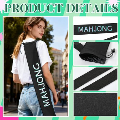 34 Inch Long Mahjong Mat Bag Cute Double Strapped Canvas Drawstring Mahjong Holder Lightweight Outdoor Carrying Bag for Board Games Travel Storage-Mat Not Include(Black,1 Pc) - color: Black, style: Soild